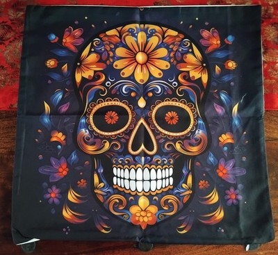 DAY OF THE DEAD FLORAL SKULL #3 POLYESTER KISSENBEZUG (44 x 44 cm) *NEU