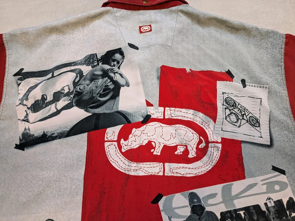 Vintage Ecko Unltd Shirt Mens 2XL XXL Red Y2K Hip Hop Streetwear Graffiti Button - Image 4 of 4