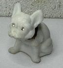 Vintage Westmoreland White Milk Glass French Bulldog Gold Collar Rhinestone Eyes