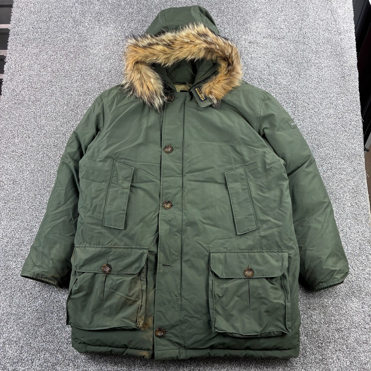 Vintage Woolrich Arctic Parka Mens Large Olive Drab Down Coyote