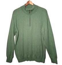 LL Bean Sweater Men Large Green Cotton Cashmere Knit Classic 1/4 Zip Preppy
