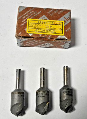 Schrillo 5/8'' High Speed Steel Countersink 120 Degree 1/4 #1020 USA Lot of 3