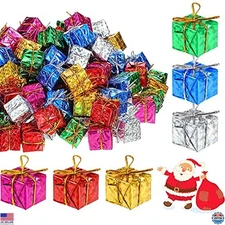 120-Piece Mini Metallic Foil Gift Boxes - Assorted Christmas Ornaments & Candy