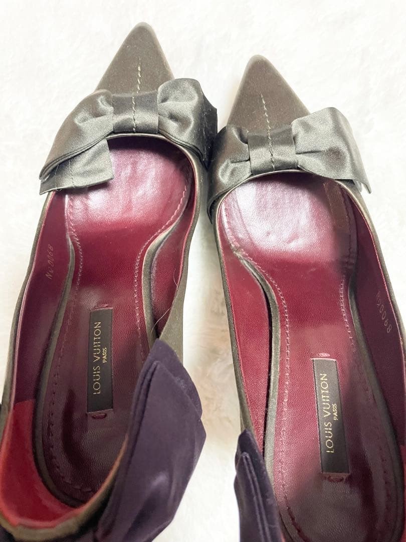 LOUIS VUITTON Pumps Heel Ribbon Satin Olive Green EU38/US8 115942c thumbnail 9