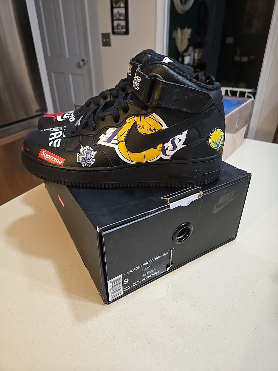 Size 9 -Supreme x NBA x Nike Air Force 1 07 Mid Black ONLY DS PAIR