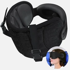 Travel Pillow for Airplanes, Head Strap with Eye Mask, 360° Support Neck Pillow,