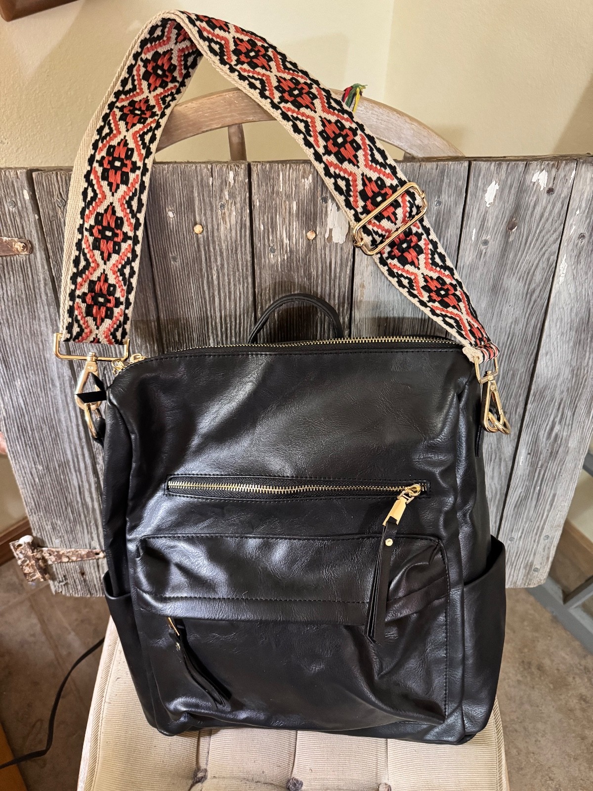 Modern Chic Black Leather BackPack with colorful … - image 1