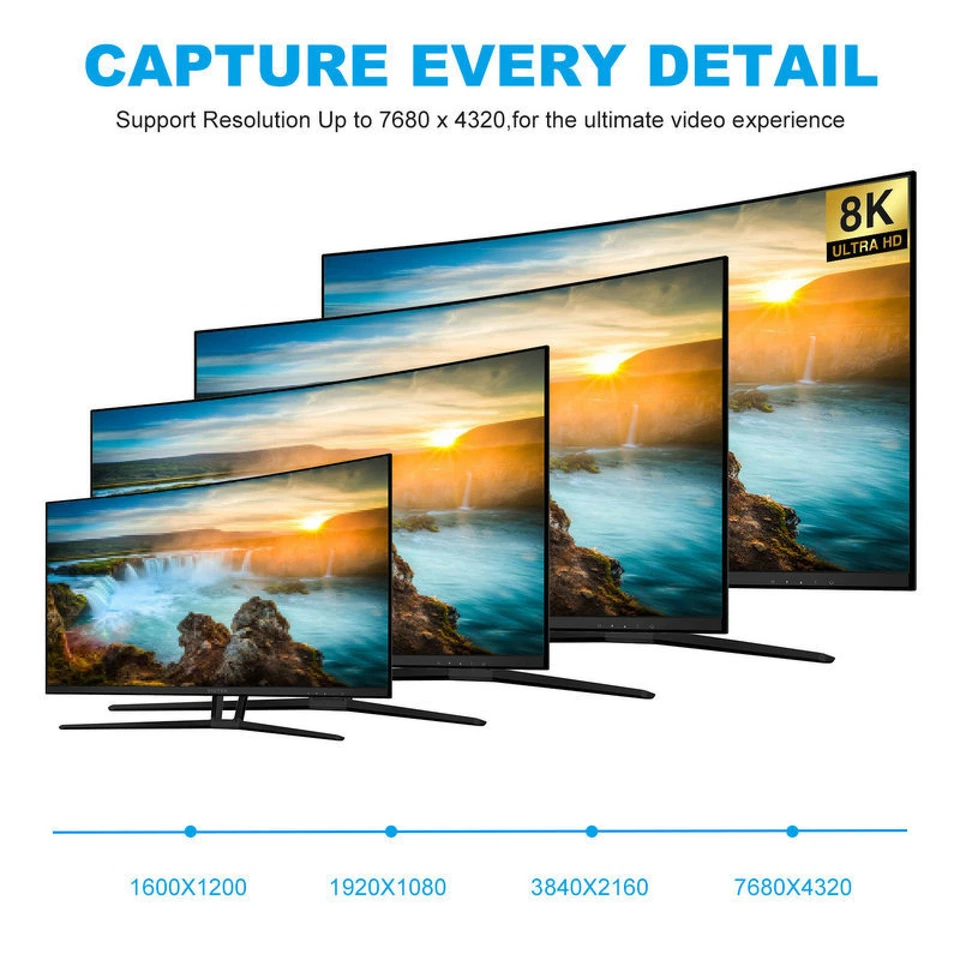 USB C to Display Port 1.4 8K Cable 8K@60Hz 4K@144Hz Male to Female Adapter V - Image 4 of 4