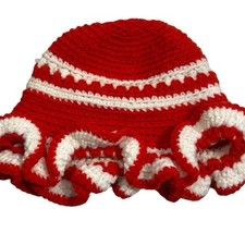 Vintage Crochet Red Ruffle Hat little Girls Retro 70's