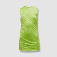 Versace Italy Women's Green Gathered Crossover Neck Jersey Mini Dress Size 38.