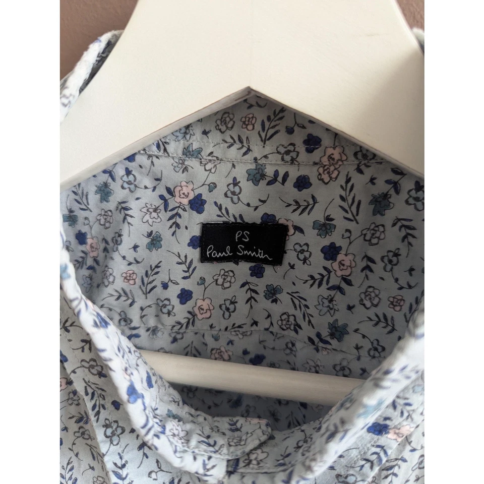 Paul Smith Shirt Mens Large Blue Floral Print Button Up 100% Cotton Long Sleeve - image 2 of 4
