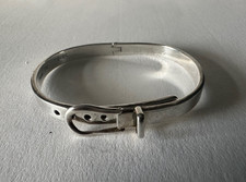 VINTAGE 1980's SILVER BELT BUCKLE BANGLE 925 HEAVY ADJUSTABLE SIZE - EXCELLENT