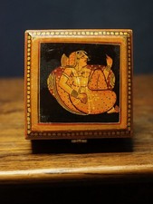 Vintage Hand Painted Wooden Trinket Box Oriental Folk Art Figure 10cm