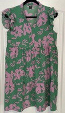 SHEIN Tiered Babydoll Dress Womens Size 6 Cap Ruffle Sleeve Green Pink