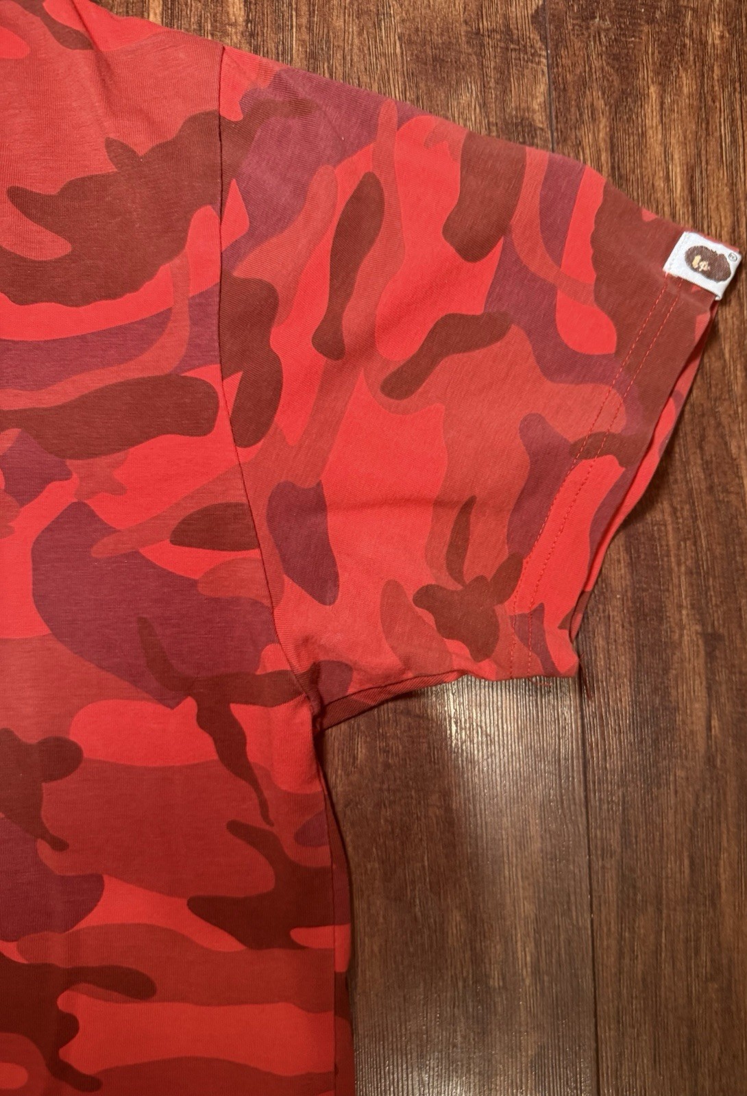 A Bathing Ape Red Camouflage Logo Jersey Men's Crew Neck T-Shirt Size L thumbnail 8