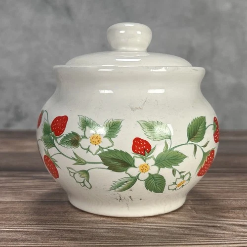 Vintage McCoy Strawberry Field Sugar Bowl Country 1970's Retro Farm Decor