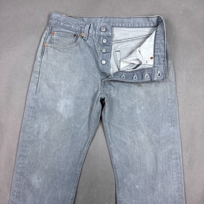 Levis 501 Jeans Mens 32x30 Gray Denim Pants Button Fly Straight Faded (Tag34x32)