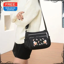 Womens Waterproof Oxford Shoulder Bag Embroidered Crossbody Travel Casual Purse