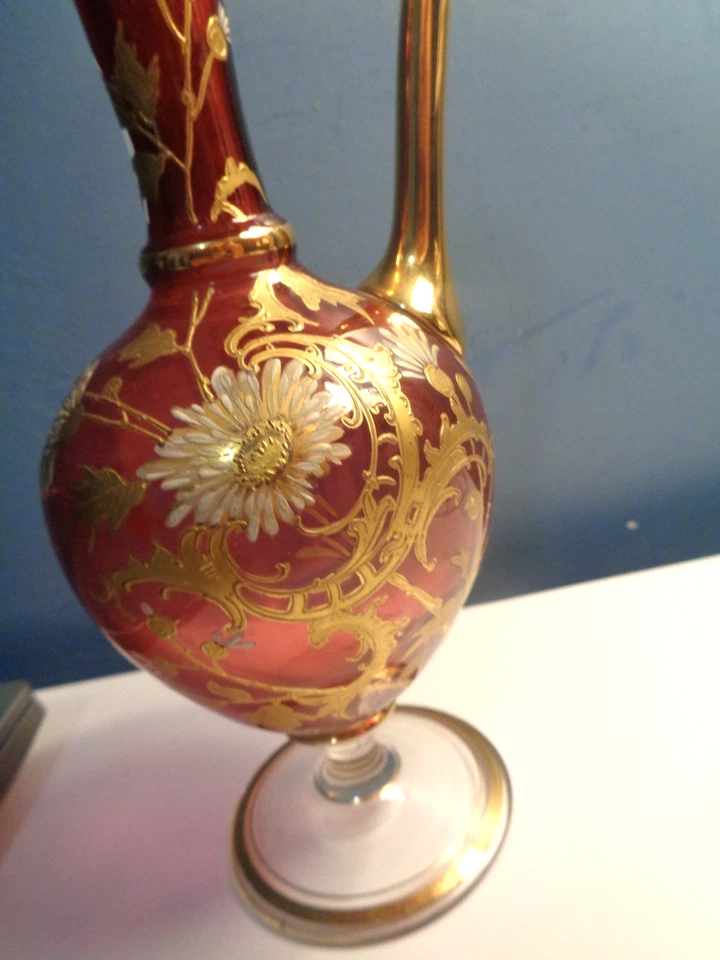 Rare CARAFE AIGUIERE ancienne Cristal émaillé OR fin, BACCARAT ou SAINT LOUIS - Photo 3/4