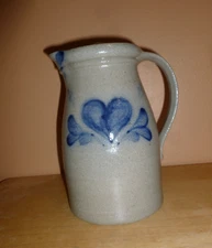 Rowe Pottery Works Salt Glaze Stoneware Heart Pitcher w Lid - 8 1/2"  - 1996