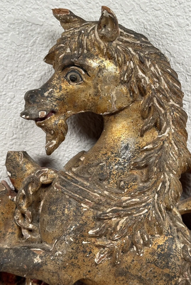 Antiguo letrero de unicornio de madera tallada escudo de armas real británico siglo XVIII inglés Foto 4 de 4