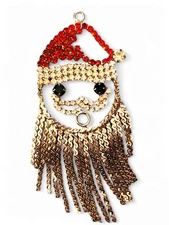 Vtg Rhinestone Lrg SANTA Face Pendant Silver Chain Beard 80s Christmas Artisian 