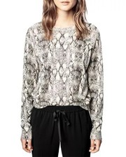 Zadig Voltaire Reglis Womens Gray Snakeskin Print Cashmere Sweater Top Size S