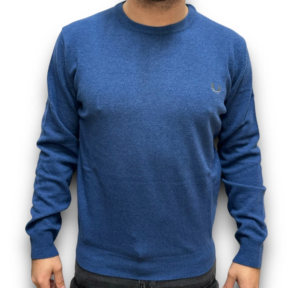 FRED PERRY maglione girocollo classico abbigliamento uomo maglia 100% lana - Imagen 2 de 4