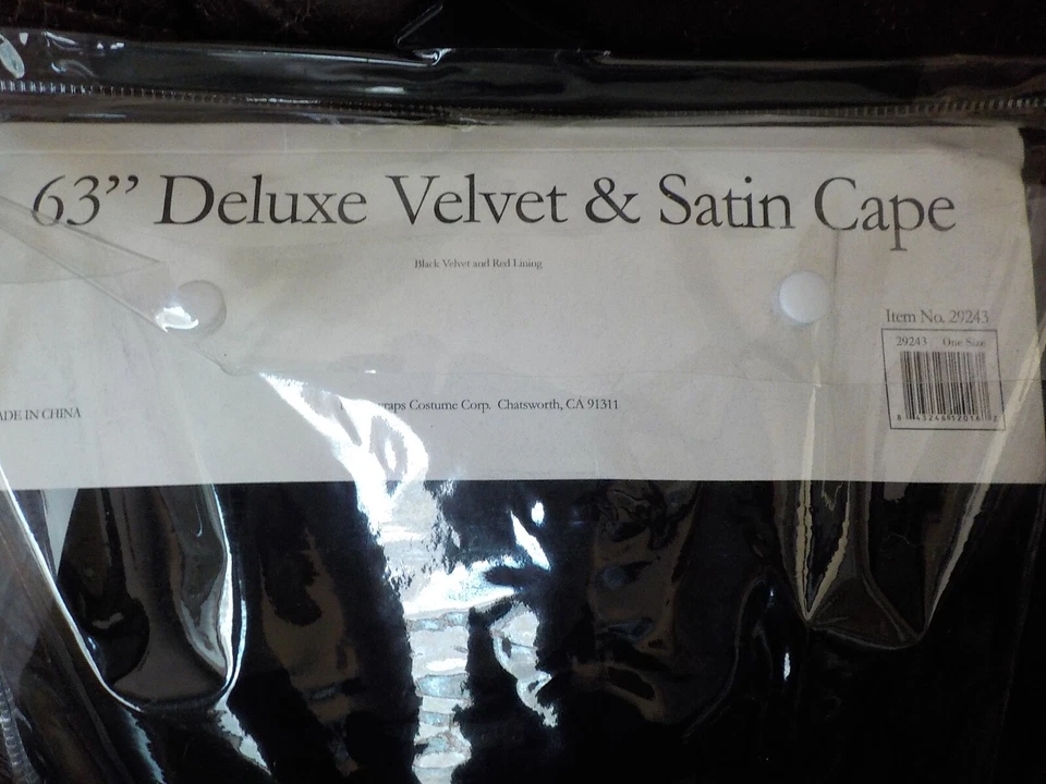 UNDERWRAPS 63" DELUXE VELVET & SATIN CAPE, ADULT, BLACK & RED ONE SIZE- NEW - Image 4 of 4