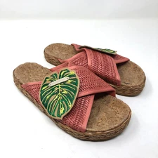 Scotch & Soda Angie Sandal Womens 6.5 Monstera Leaf Coral Pink Open Toe Boho