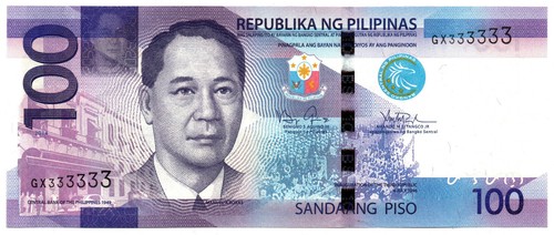 Philippines NGC 2014 100 Pesos Aquino-Tetangco Fancy SOLID 333333s Crisp UNC - Picture 2 of 4