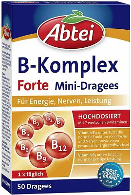   Abtei B-Komplex forte, hochdosiert, für Energie Leistung, Vitamin, 50 Dragees 