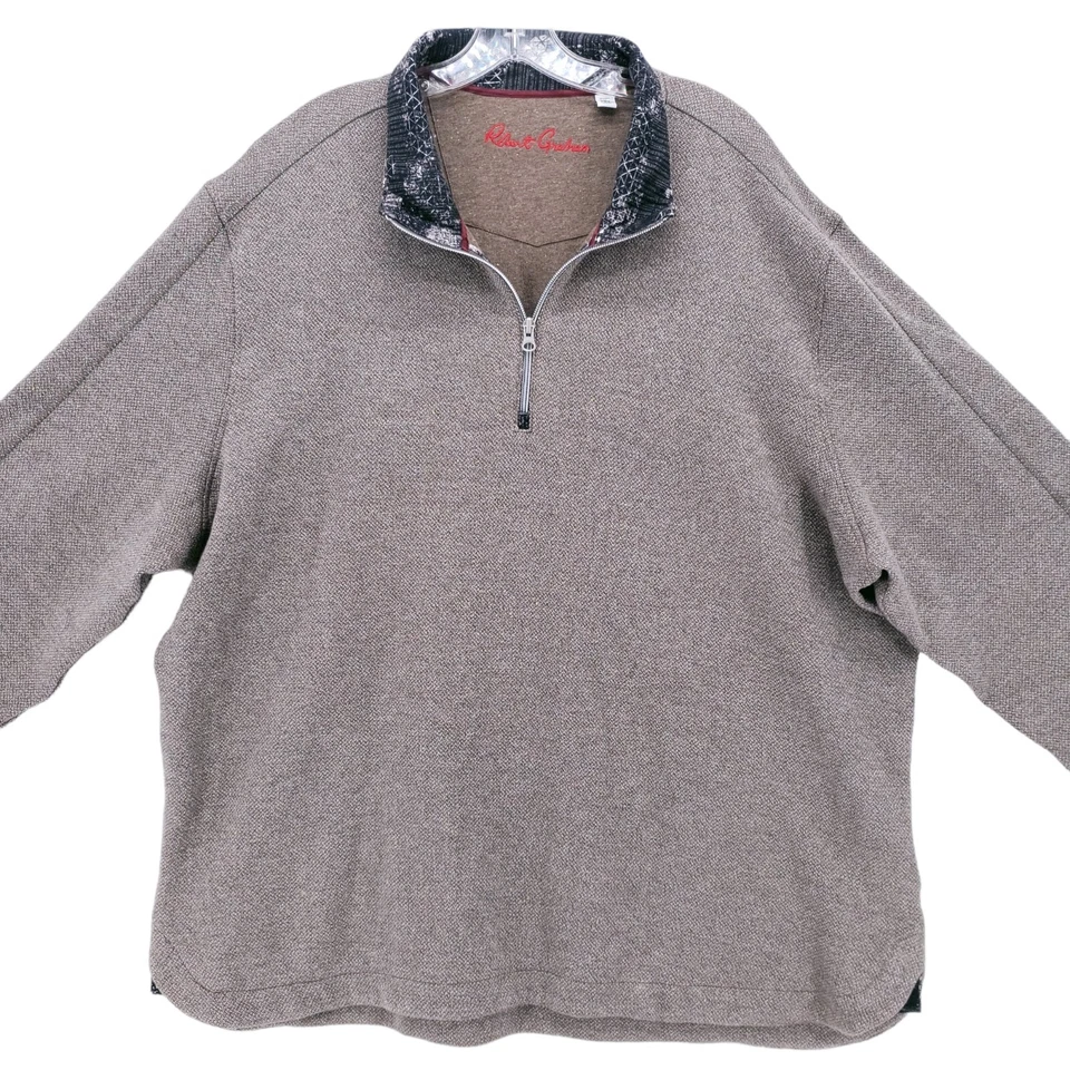 Pullover Robert Graham 1/4 Cremallera Marrón Moteado Tejido Dobladillo Redondeado Calce Clásico XXL Foto 2 de 4