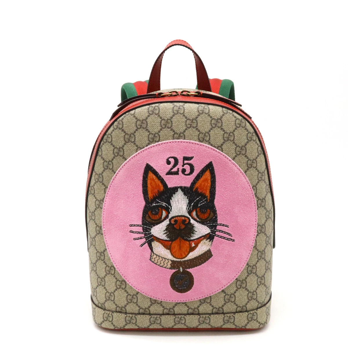 Sac à dos pour chien GUCCI GG Supreme BOSCO Applique PVC cuir beige rouge 495621