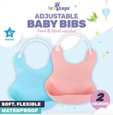 Adjustable Baby Bib Food Catcher Reusable Silicone Soft Catch Tray Solids Kids