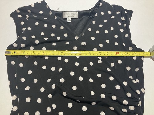Signature by Robbie Bee Petite Medium black white polka dot faux wrap lined - Picture 6 of 16