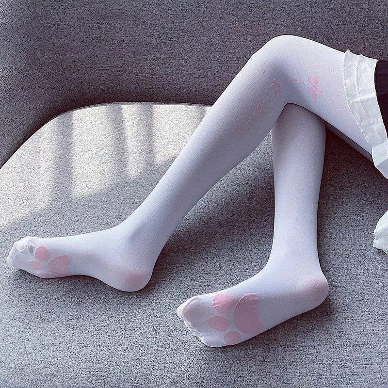 Kawaii Cat Paw Printed Thigh High Stockings Anime Cute Sexy Cosplay Women  Tights