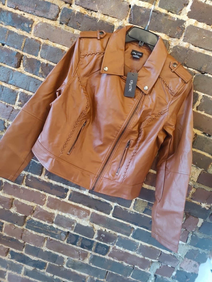 City Chic Jacket Faux Leather Size 14 Braided Womens