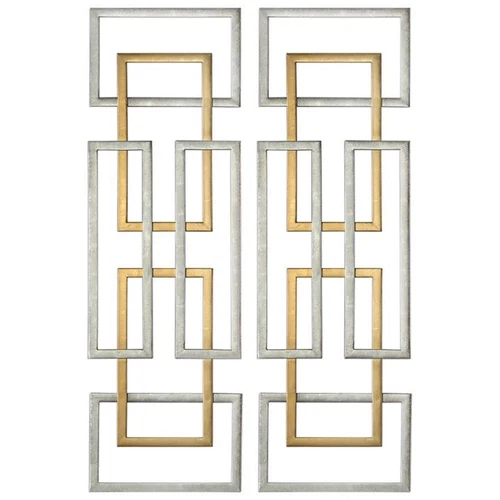 Uttermost Aerin 2-Piece Iron Geometric Wall Art Set in Antique Gold/Silver - Picture 1 of 3