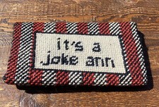 Vintage Needlepoint Eyeglasses Case Sleeve "It's a Joke Ann" Red Black