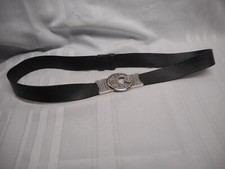 Chico's Womens adjustable Black Leather Silver Brass Buckle Belt M/L M to L