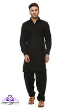 Handmade Men's Wear Pathani Kurta Salwar Set Black Cotton Pathani Suit For Men