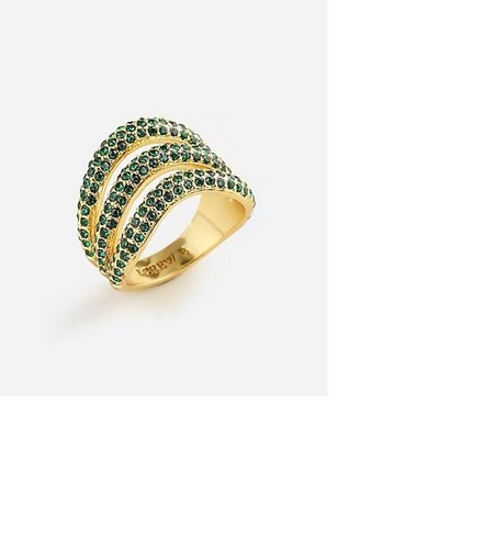 NWT J.Crew Women's sz 7 Triple Pave Crystal Snake Ring Emerald Forest Gold Plate - Picture 2 of 2