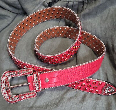 Red Western Belt With Red Rinestone and Silver Tone Hardware  display picture 3