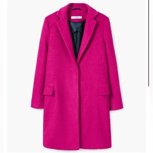 Abrigo MNG Mango Fucsia Mezcla Lana XS Para Mujer Rosa Vibrante Forrado Frontal a Presión 48% W Foto 2 de 4