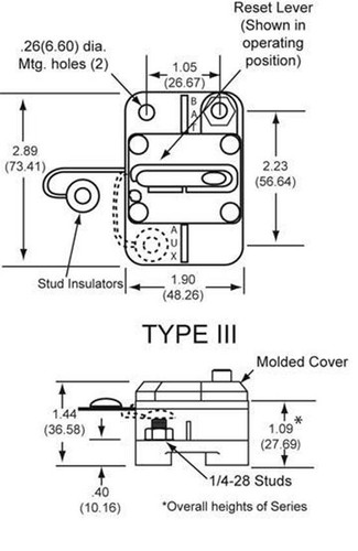 100A COOPER BUSSMAN CIRCUIT BREAKER FOR MANUAL TYPE III PNS 648VDC CB185100 - Picture 2 of 2