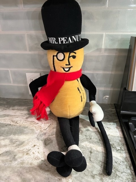 Vintage Mr. Peanut 1991 Plush Stuffed Doll With Scarf, Cane, And
