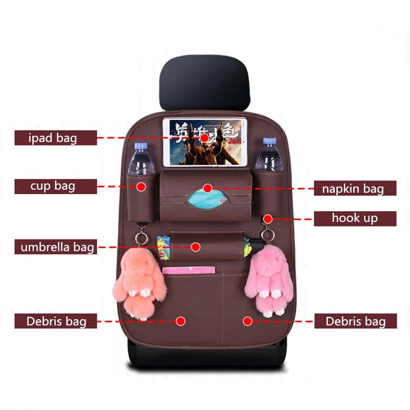 Bolsa organizadora de almacenamiento para respaldo de asiento de coche universal de cuero caja de almacenamiento multifunción Foto 4 de 4