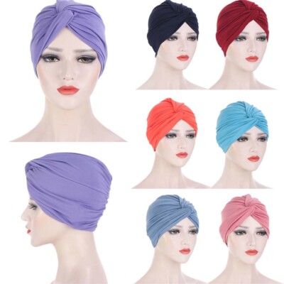 Muslim Women Twist Knot Bonnet Chemo Cap Hijab Hair Loss Turban Beanie Headwear
