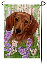 Spring Flowers Garden Flag - Shorthaired Red Dachshund
